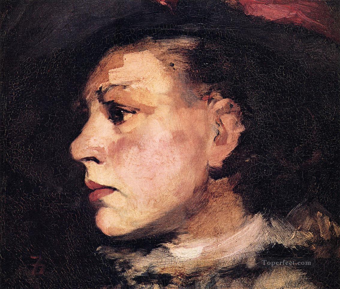 Profile of Girl with Hat portrait Frank Duveneck Oil Paintings